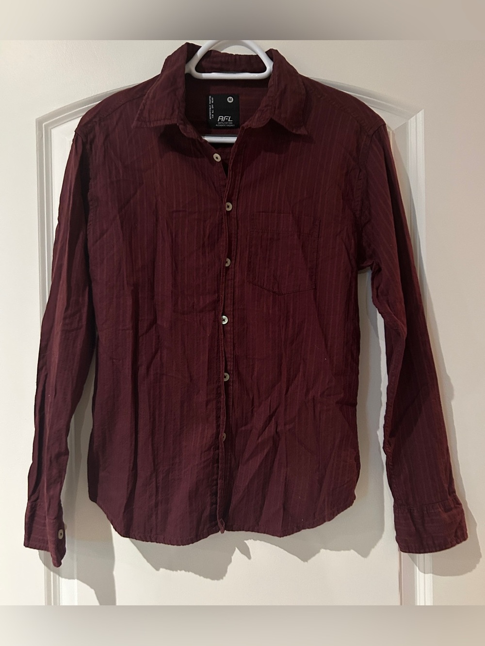 100% Cotton Long-Sleeve Button-Up Shirt Jacket - Maroon